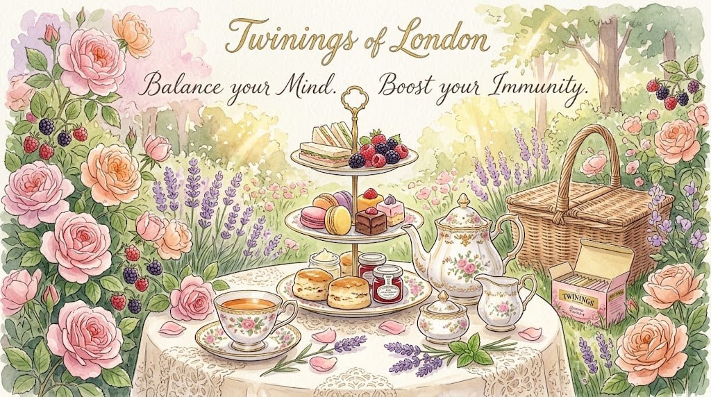 川寧 Twinings Balance your Mind・Boost your Immunity 英式花園下午茶水彩主視覺